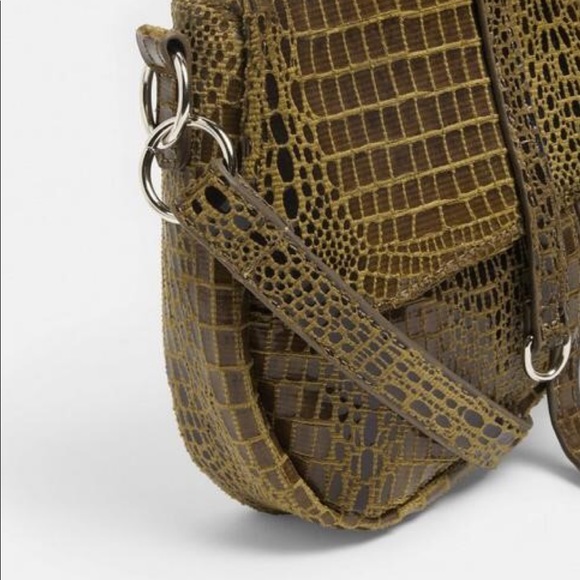 Missguided Bags Green Faux Leather Textured Saddle Bag Poshmark